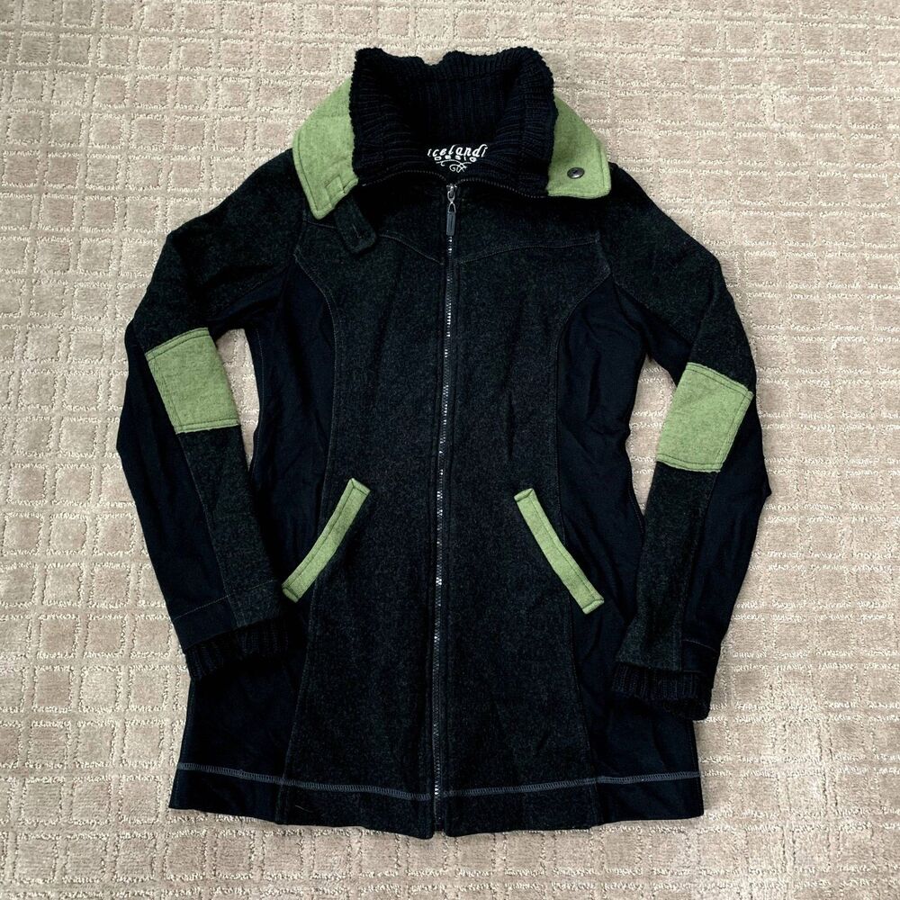 Icelandic Design Cora Boiled Wool “Tech” Coat Women's S Dark Gray Green Warm